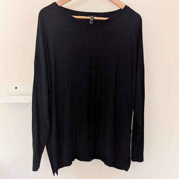 Eileen Fisher Women's Loose Light Boxy V Neck Jersey Top Black XL EUC - Picture 4 of 5